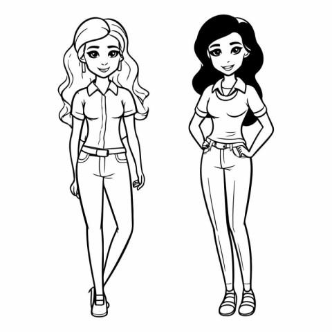 cute girls friends avatars cartoon characters with fashion casua