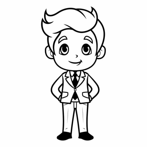 Black and White Cartoon Illustration of Boy Student Character fo