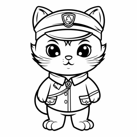 Black and White Cartoon Illustration of Cute Cat Sailor Characte