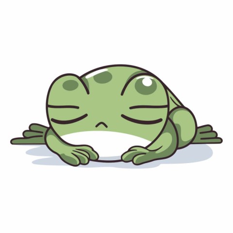 Cute frog sleeping on a white background. Vector cartoon illustr