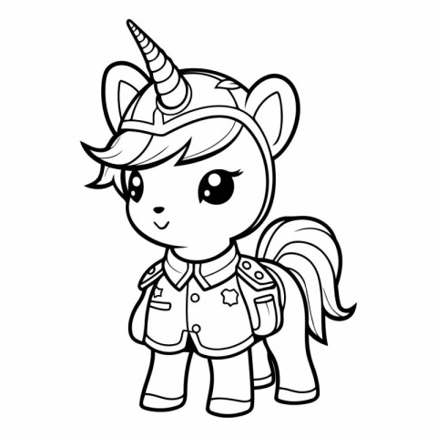 Black and White Cartoon Illustration of Cute Unicorn Fantasy Cha