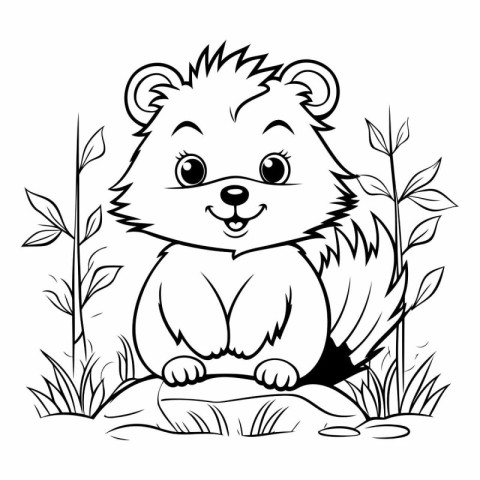 Cute cartoon hamster in the forest. Coloring book for children.