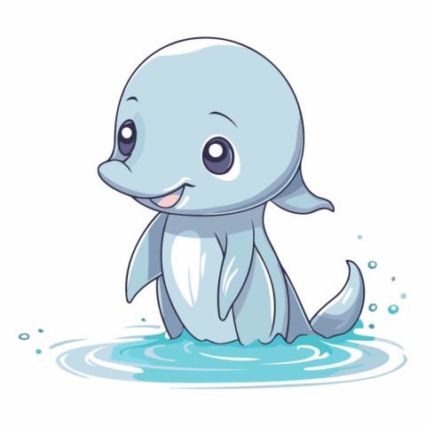 Illustration of a Cute Little Baby Whale Floating in the Water