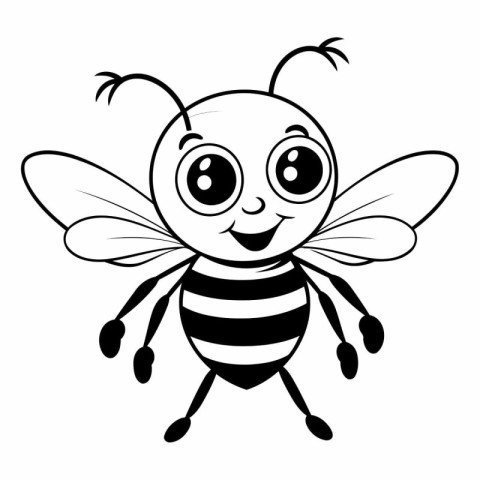 Black and white cute bee isolated on white background.