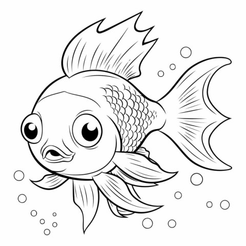 Black and White Cartoon Illustration of Cute Fish Animal Charact