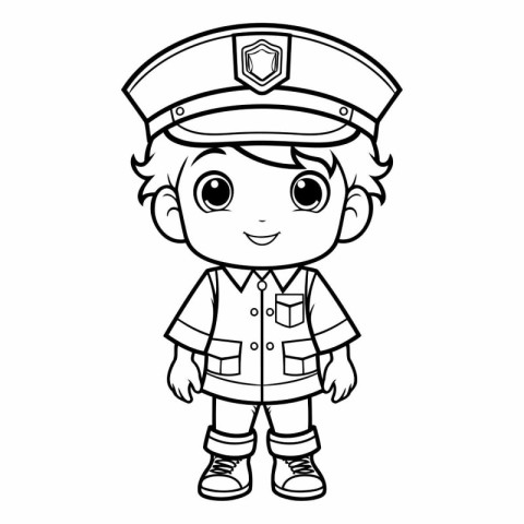 Coloring book for children: boy in police uniform (policeman)