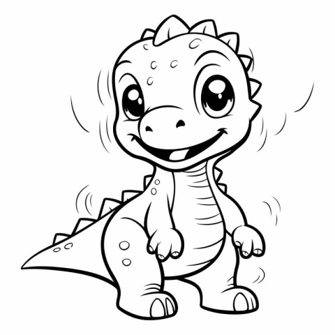 Black and White Cute Dinosaur Cartoon Mascot Character Illustrat