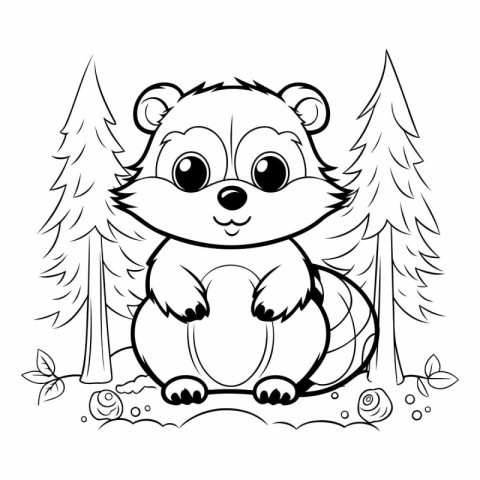 Cute cartoon hamster sitting in the forest.