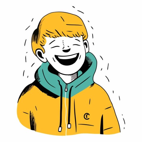 Vector illustration of a happy smiling boy in a yellow jacket wi