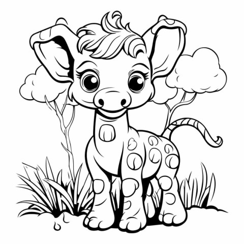 Cute cartoon baby elephant in the grass for coloring book.