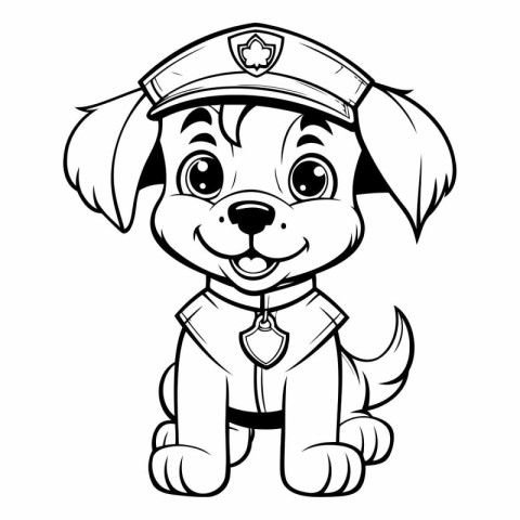 Cute cartoon dog with police cap. Vector clip art illustration.