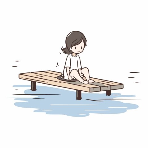 Girl sitting on a pontoon in the park.