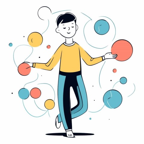 Vector illustration of a young man juggling with balls. Cartoon