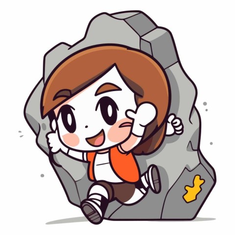 Climber girl climbing on a rock. Vector cartoon character illust