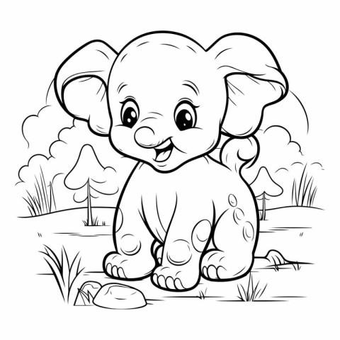 Coloring Page Outline Of Cute Baby Elephant - Coloring Book