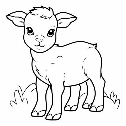 Coloring Page Outline of a Cute Baby Sheep Farm Animal