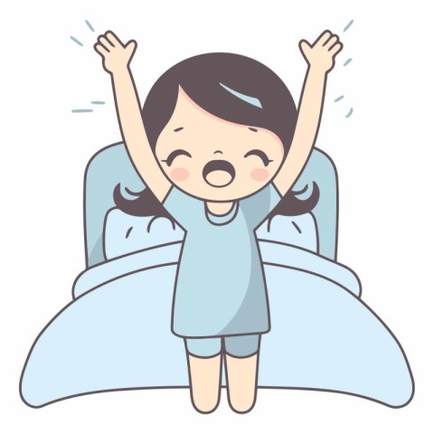 Illustration of a Cute Little Girl Lying on the Bed