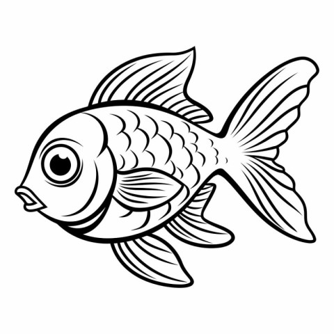 Fish. Black and White Vector Illustration Isolated on White Back