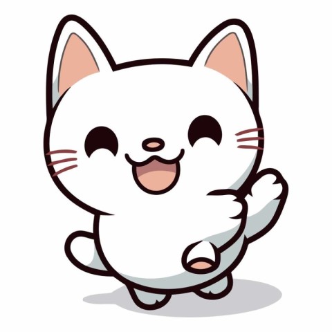 Cute white cat cartoon character vector illustration. Cute kawai