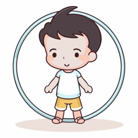 cute little boy cartoon in round frame vector illustration eps 1