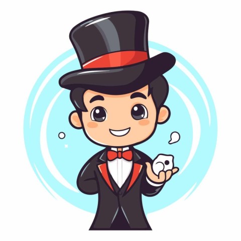 Magician Showing Playing Cards - Cute Cartoon Character Illustra