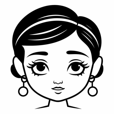 cute little girl face with earrings cartoon vector illustration