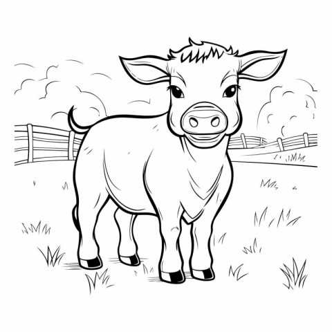 Black and White Cartoon Illustration of Cattle Farm Animal for C