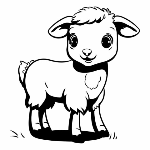 Black and White Cartoon Illustration of Cute Sheep Animal Charac