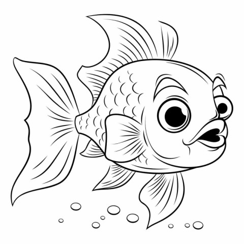 Black and White Cartoon Illustration of Cute Fish for Coloring B