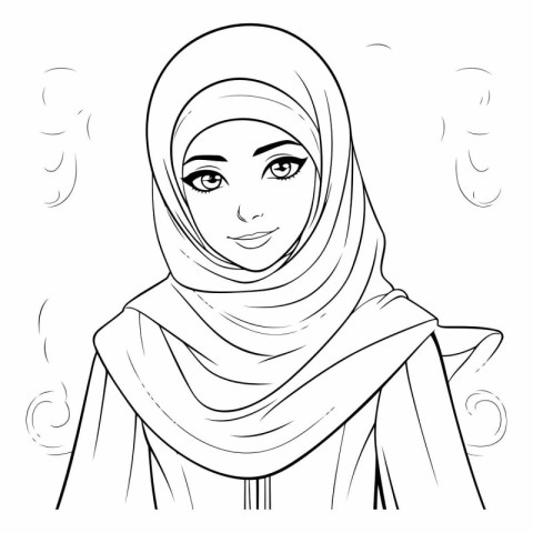 Muslim woman in a hijab. Black and white vector illustration for