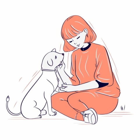 Vector illustration of a girl sitting with a dog in her lap.