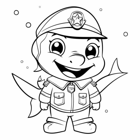 Black and White Cartoon Illustration of Cute Little Pirate Capta