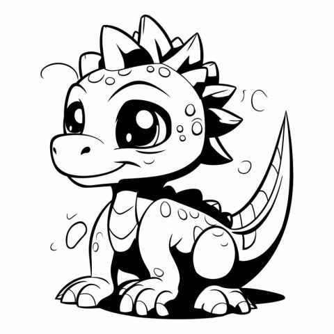 Black and White Cute Dinosaur Cartoon Mascot Character Illustrat