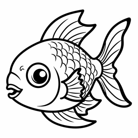 Black and White Cartoon Illustration of Cute Fish Animal Charact