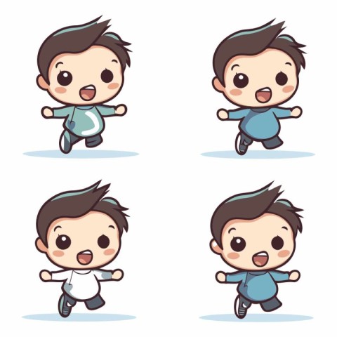 Set of cute little boy cartoon character for your design