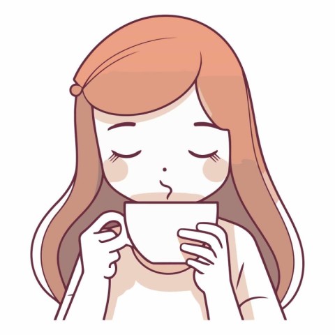 Illustration of a young woman drinking a cup of coffee or tea