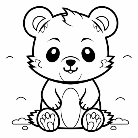 Black and White Cartoon Illustration of Cute Baby Bear Animal Ch