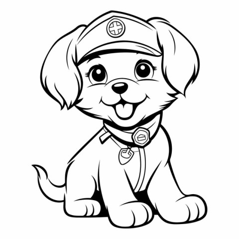 Black and White Cartoon Illustration of Cute Puppy Sailor or Pil