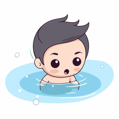 cute little boy swimming in water cartoon vector illustration gr