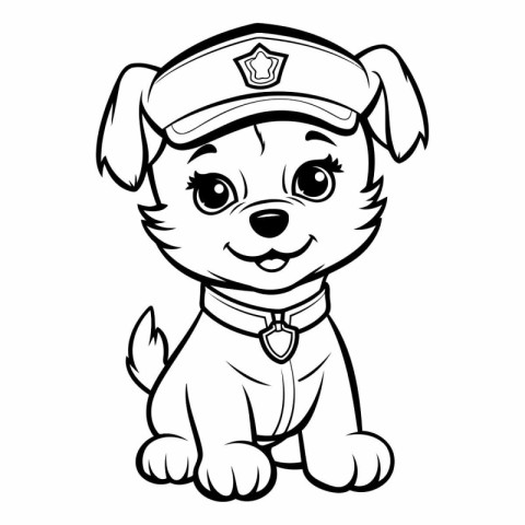 Black and White Cartoon Illustration of Cute Puppy Police Dog fo