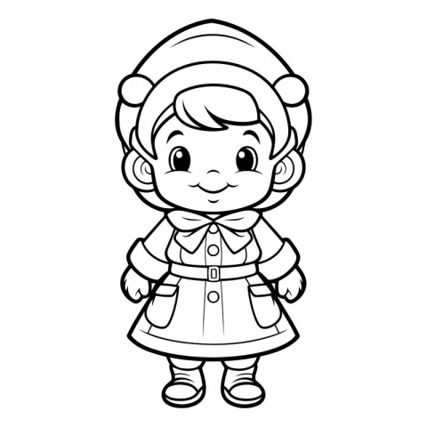 Black and White Cartoon Illustration of Cute Baby Girl Character