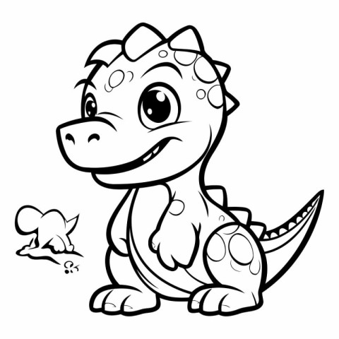 Cute Dinosaur Coloring Book - Black and White Vector Illustratio