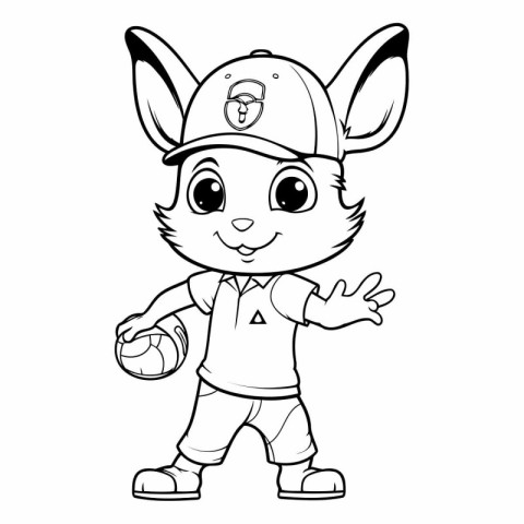 Black and White Cartoon Illustration of Cute Baby Rabbit Mascot