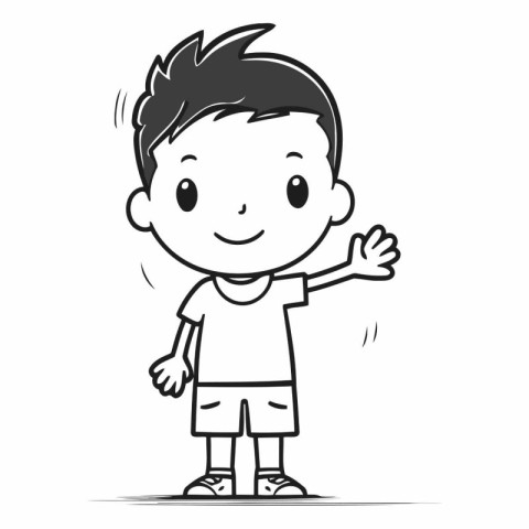 Cute boy waving hand cartoon character vector illustration. Hand