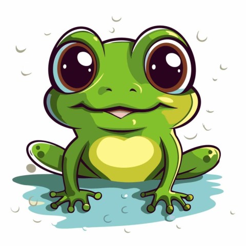 Cute cartoon frog sitting on a puddle.