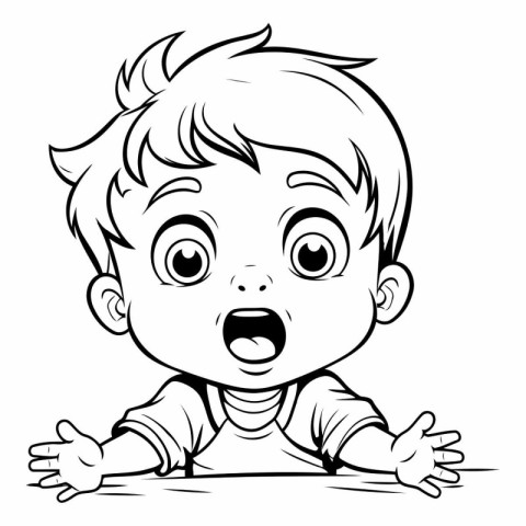 Black and White Cartoon Illustration of Cute Baby Boy for Colori