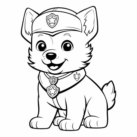 Black and White Cartoon Illustration of Cute Puppy Police Office