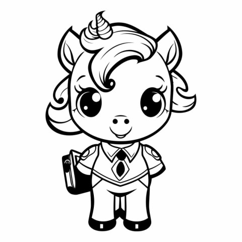 Black and White Cartoon Illustration of Cute Unicorn Fantasy Cha