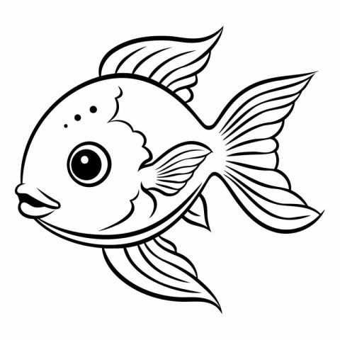 Illustration of Cute Fish on White Background - Coloring Book