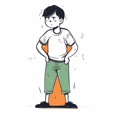Vector illustration of a young man standing with his hands on hi